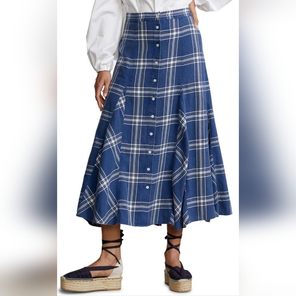 Polo Ralph Lauren Plaid Wesley Long Skirt Size 00, Cotton, NWT, Retail $298